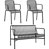 Hay HAY - Palissade Dining Bench + 2x Armlehnenstuhl, anthrazit