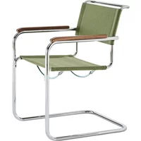 Thonet Thonet - S 34 V Armlehnstuhl, Chrom / resedagrün (Stoff Gabriel Nobel) / Armlehne Walnuss geölt