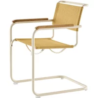 Thonet Thonet - S 34 V Armlehnstuhl, perlweiß / corn (Stoff Rohi Cento) / Armlehne Eiche geölt