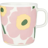 Marimekko Marimekko - Oiva Unikko Becher mit Henkel, 400 ml, weiß / pink / hellgelb