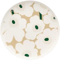 Marimekko Marimekko - Oiva Iso Unikko Teller, Ø 25 cm, weiß / beige / light sand / dunkelgrün