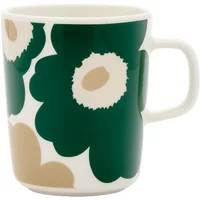 Marimekko Marimekko - Oiva Unikko Becher mit Henkel 250 ml, weiß / dunkelgrün / beige / light sand