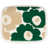 Marimekko Marimekko - Oiva Unikko Servierplatte, 15 x 12 cm, weiß / dunkelgrün / beige / light sand