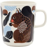Marimekko Marimekko - Oiva Kurre Becher mit Henkel, 250 ml, weiß / braun / schwarz / hellblau