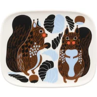Marimekko Marimekko - Oiva Kurre Teller, 15 x 12 cm, weiß / braun / schwarz / hellblau