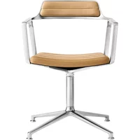 Vipp Vipp - 452 Swivel Drehstuhl auf Gleitern, Aluminium poliert / Leder camel