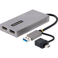 StarTech.com USB to Dual HDMI Adapter, USB A/C to 2x HDMI Monitors (1x 4K 30Hz, 1x 1080p), Integrated USB-A to C Dongle, 4in/11cm Cable, Windows & macOS - USB 3.0 to HDMI Multi-Monitor Display Adapter for Laptop (107B-USB-HDMI) - adapter - HDMI / USB