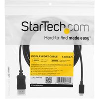 StarTech 6ft/1.8m USB C to DisplayPort 1.2 Cable 4K 60Hz, USB-C to DisplayPort Adapter Cable HBR2, USB Type-C DP Alt Mode to DP Monitor Video Cable, Works with Thunderbolt 3, Black - USB-C Male to DP Male - DisplayPort cable - USB-C to DisplayPort - 1.8 m