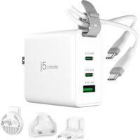 j5create power adapter - 3-port, GaN, with changeable AC plugs and USB-C cable - 2 x USB-C, USB - 65 Watt