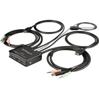 Startech 2 Port HDMI KVM Switch, 4K 60Hz, Compact Dual Port UHD/Ultra HD USB Desktop KVM Switch with Integrated 4ft Cables & Audio, Bus Powered & Remote Switching, MacBook ThinkPad - 4K KVM Switch w/ Audio (SV211HDUA4K) - KVM / audio switch - 2 ports