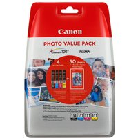 Canon CLI-551 C/M/Y/BK Photo Value Pack - 4-pack - black, yellow, cyan, magenta - original - ink tank / paper kit