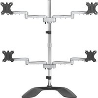 Startech Desktop Quad Monitor Stand, Ergonomic VESA 4 Monitor Arm (2x2) up to 32", Free Standing Articulating Universal Pole Mount, Height Adjustable/Tilt/Swivel/Rotate, Silver - Heavy-duty VESA Mount (ARMQUADSS) stand - adjustable arm - for 4 monitors
