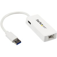 StarTech.com USB 3.0 to Gigabit Ethernet Adapter NIC w/ USB Port (White) - USB 3.0 NIC - 10/100/1000 Mbps USB 3.0 LAN Adapter (USB31000SPTW) - network adapter - USB 3.0 - Gigabit Ethernet