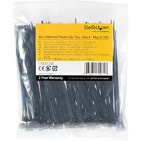 StarTech.com 4"(10cm) Cable Ties, 1/16"(2mm) wide, 7/8"(22mm) Bundle Diameter, 18lb(8kg) Tensile Strength, Nylon Self Locking Zip Ties with Curved Tip, 94V-2/UL Listed, 100 Pack, Black - Nylon 66 Plastic - TAA (CBMZT4B) - cable tie - TAA Compliant