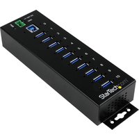Startech 10-Port USB 3.0 Hub - Metal Industrial USB-A Hub with ESD & Surge Protection - Din Rail, Wall or Desk Mountable - TAA Compliant USB Expander Hub (ST1030USBM) - hub - 10 ports