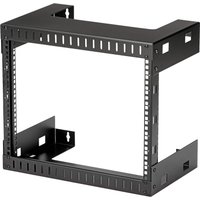 Startech 8U 19" Wall Mount Network Rack - 12" Deep 2 Post Open Frame Server Room Rack for Data/AV/IT/Computer Equipment/Patch Panel with Cage Nuts & Screws 135lb Capacity, Black (RK812WALLO) - rack - 8U
