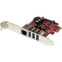 StarTech.com 3 Port PCI Express USB 3.0 Card + Gigabit Ethernet - Fits Standard & Low-Profile PCs - UASP Supported - Optional SATA Power (PEXUSB3S3GE) - network / USB adapter - PCIe 2.0 - USB 3.0 x 3 + 1000Base-T x 1