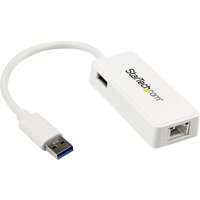 Startech USB 3.0 to Gigabit Ethernet Adapter NIC w/ USB Port (White) - USB 3.0 NIC - 10/100/1000 Mbps USB 3.0 LAN Adapter (USB31000SPTW) - network adapter - USB 3.0 - Gigabit Ethernet