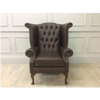 Queen Anne Scroll Wing Chair Without Castors In Apache Roast Distressed Leather Queen Anne Scroll Wing Chair Without Castors In Apache Roast Distressed Leather