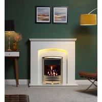 Gallery Cartmel Arctic White Marble Fireplace with Downlights