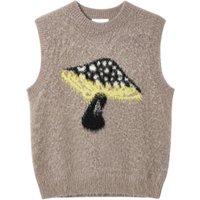 MSGM Gilet Donna in Lana Grigia con Motivo Fungo