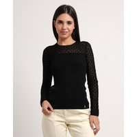 Patrizia Pepe Lace-Effect Knit Sweater — Black