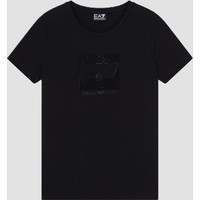 t-shirt con logo in strass da donna nero