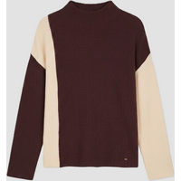 knit color block woman cream-brown