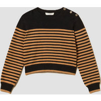 maglia a righe con bottoni spalla bambina nero-marrone