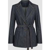 giacca in denim con cintura donna blu