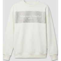 Crew neck sweatshirt with rhinestone logo white woman
