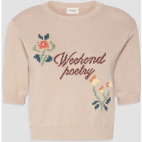 maglia in filato con ricamo donna sabbia