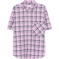 camicia dropped man amish cotton linen check - washed rose