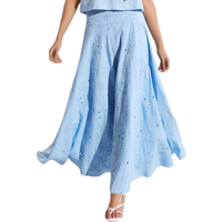 Goa Goa Gonna Lunga Donna Calma in Cotone Sangallo con Ricami Azzurro Made in Italy 15106192/417