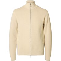 cardigan zip Selected Homme ls knit structure full zip in cotton - beige