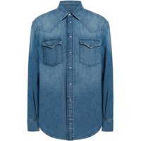 camicie casual uomo dondup - camicia regular in denim blu fisso - blu