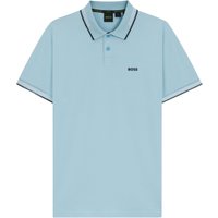BOSS Stretch-cotton slim-fit polo shirt with branding and stripes - Light Blue Men's Polo Shirts size XXXL