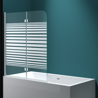 1400 x1200mm Bifold Over Bath Shower Screen Reversible Glass Panel With Stripe Pattern