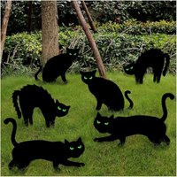 Halloween Black Cat Yard Signs 6-Piece Outdoor Decorations with Glow-in-the-Dark Eyes