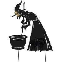 36-Inch Lighted Witch and Cat Halloween Decoration with LED Lights and Ground Stake