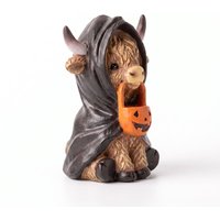 Reaper Highland Cow Halloween Figurine Hand-Painted Resin Farmhouse Tabletop Decor