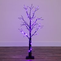 4 Ft Pre-Lit Black Halloween Twig Tree with 240 Orange and Purple LED Lights