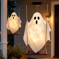 Solar Hanging Ghost Swing Halloween Decoration with LED Lights