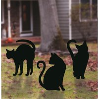 Black Cat Halloween Yard Silhouettes – 3 Pack Outdoor Decorations with Ground Stakes