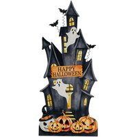 30-Inch Lighted Wooden Halloween Haunted House Porch Decoration with Timer