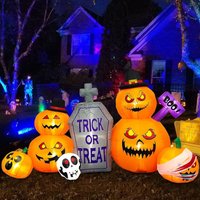 Halloween Inflatable Pumpkin Family with LED Lights and Tombstone