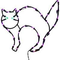 LED Halloween Black Cat Window Silhouette with Purple and Green Lights