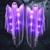 Halloween Hanging Light Up Ghost Decorations with Purple LED Lights