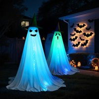 Halloween Ghost Decorations with LED Lights and Witch Hats