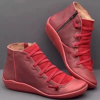 Women's Vintage Lace-Up Ankle Boots with Low Wedge Heels and Platform Soles